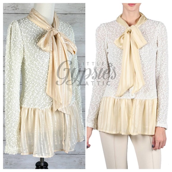 A'Reve Tops - Classic Big Bow Peplum Tunic